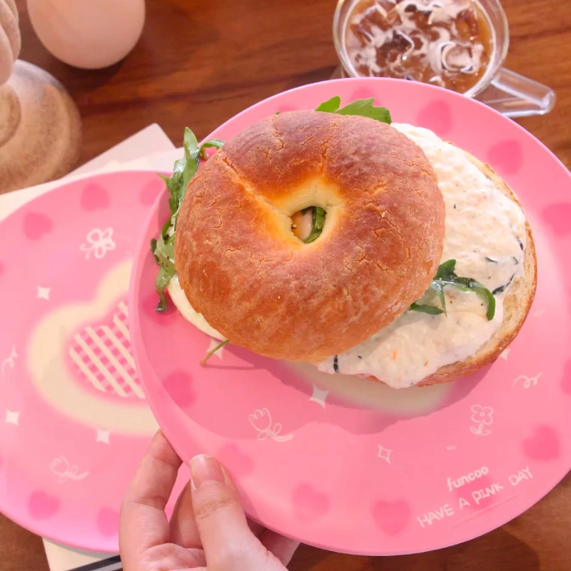 Eco-Friendly Bamboo Fiber Plates Unbreakable Breakfast Dish Pink Kids Fruit Tray Biodegradable Non-Slip Dinnerware for Party