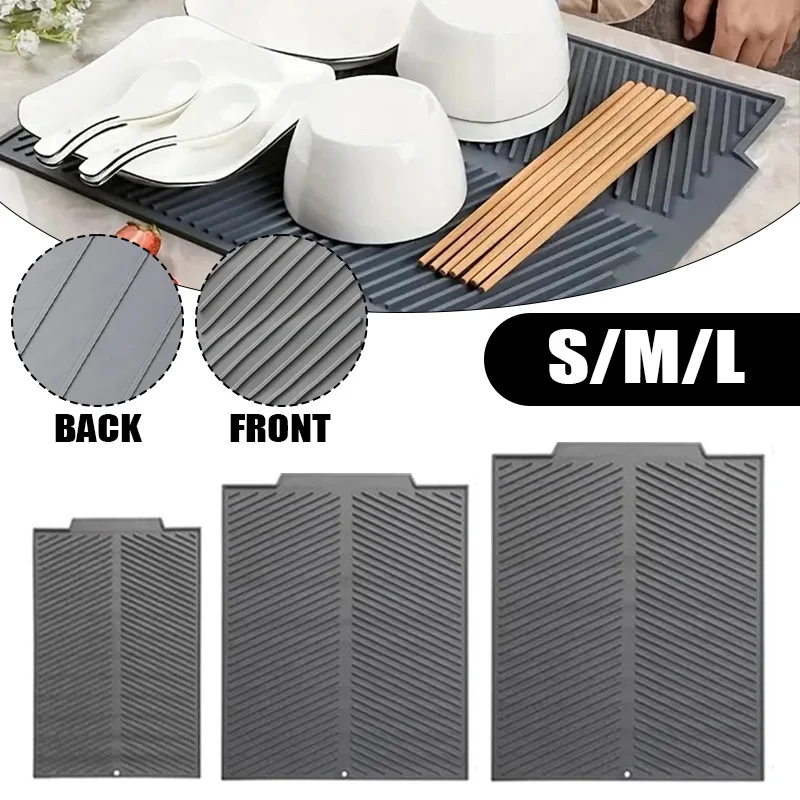 WCIC S/M/L Silicone Draining Board Mat Dish Drying Pad Folding Heat Resistant Rectangle Eco-Friendly Drainer for Kitchen Pot Cup