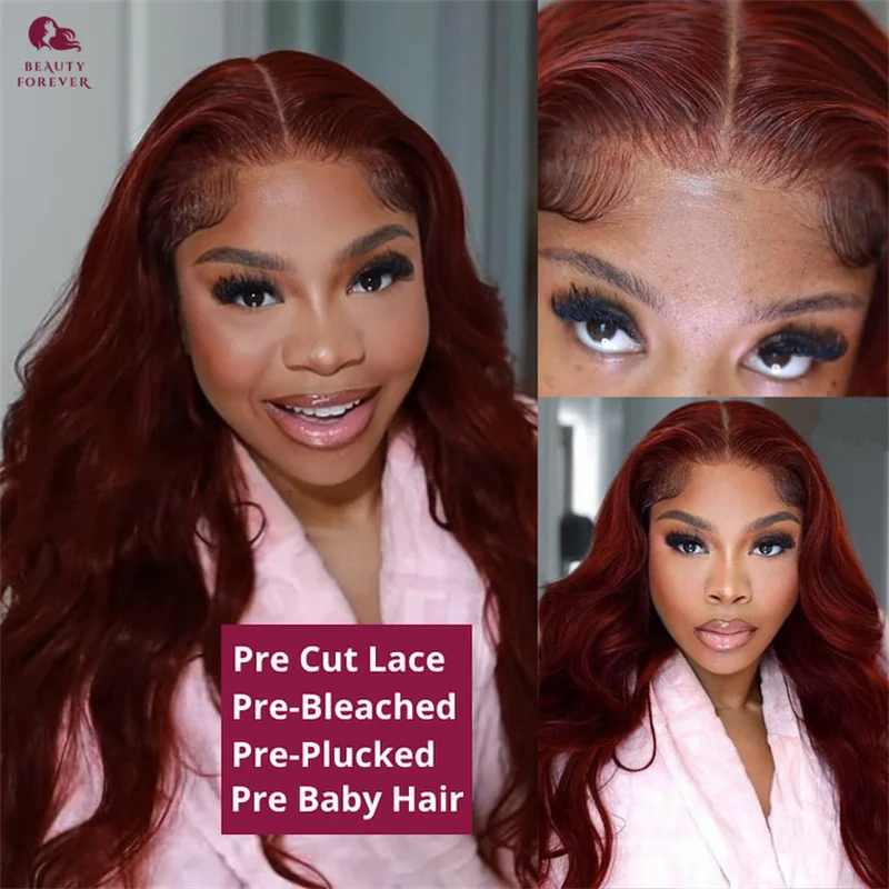 Bye Bye Knots 7x5 Glueless Wig Human Hair Ready to Wear Reddish Brown 3D Body Wave Wear and Go Pre Cut PrePlucked Lace Front Wig