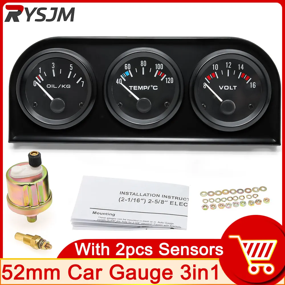 3in1 Gauge + Bracket Car Water Temp Gauge 52mm Oil Pressure Gauge Voltmeter Voltage Meter Auto Triple Gauge Kit customized