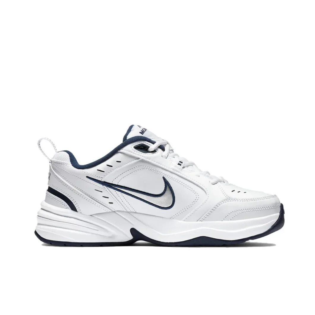 حذاء Nike Air Monarch 4 Low للرجال والنساء، حذاء رياضي كلاسيكي كاجوال كلاسيكي مريح، حذاء رياضي مريح باللونين الأبيض والفضي