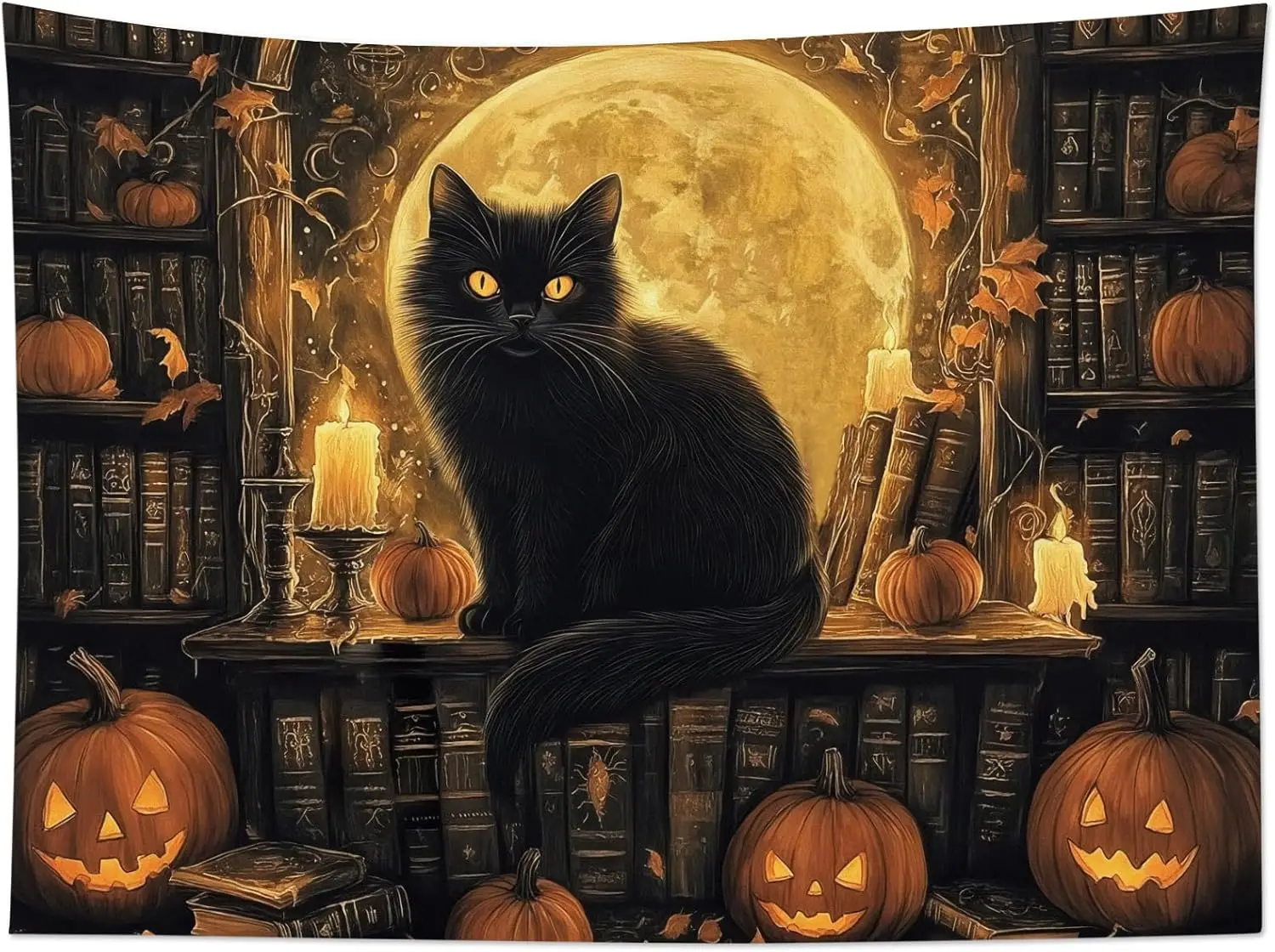 هالوين القط الأسود نسيج السحرية خمر رف الكتب اليقطين البدر نسيج لغرفة النوم مخيف القوطية جدار ديكور فني ل #5