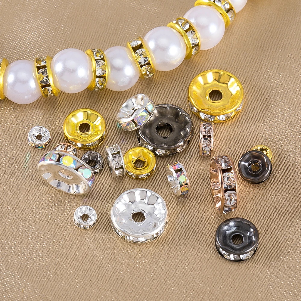 

100Pcs 4/6/8/10mm Metal Crystal Beads Rhinestone Rondelle Spacer Beads For Jewelry Making Bracelet Necklace DIY Accessories