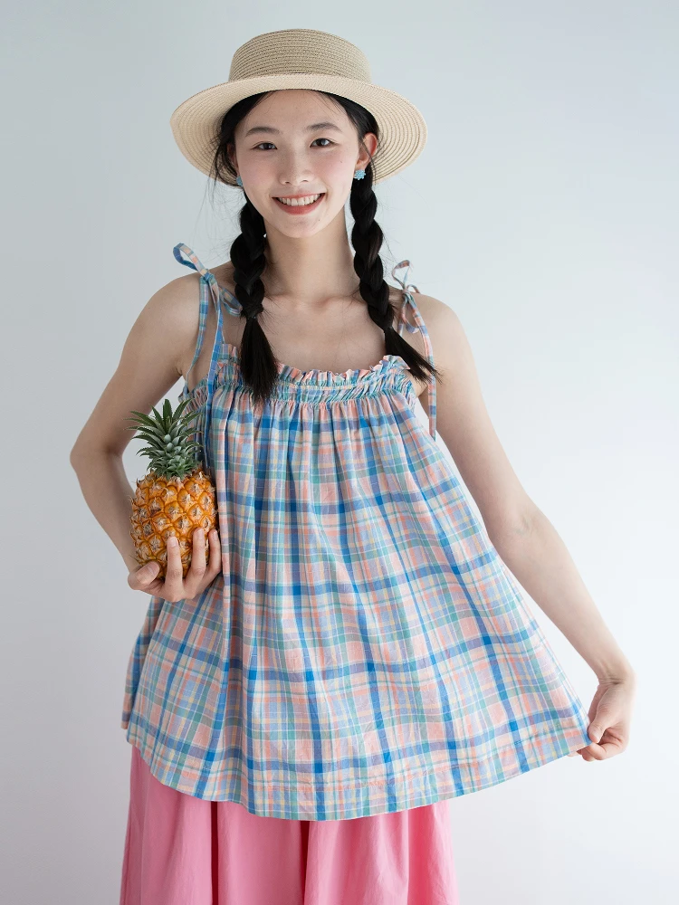 

Женский укороченный топ Clearwater с тонкими бретелями, многослойный, в клетку, 100% хлопок