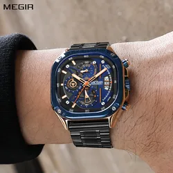 MEGIR Luxury Stainless Steel Men's Watches Fashion Brand Business Quartz Wristwatch Date Luminous Chronograph Casual Clock 2217