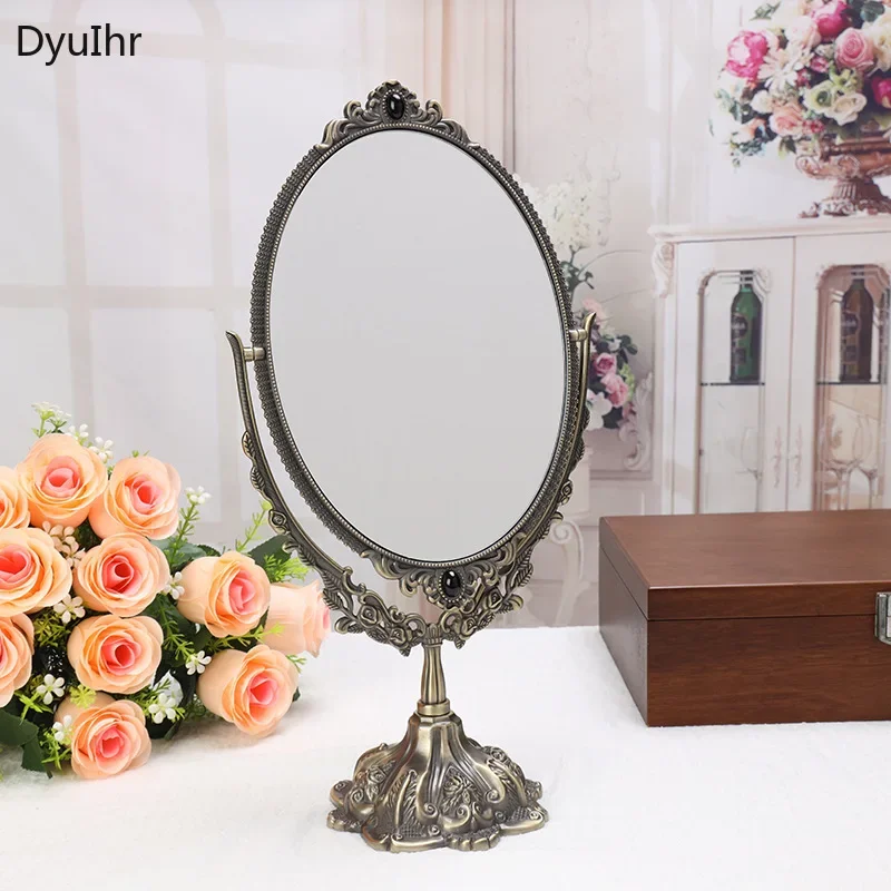 

Home decor accessories European style retro makeup mirror vanity mirror pastoral metal desktop double-sided mirror Gift