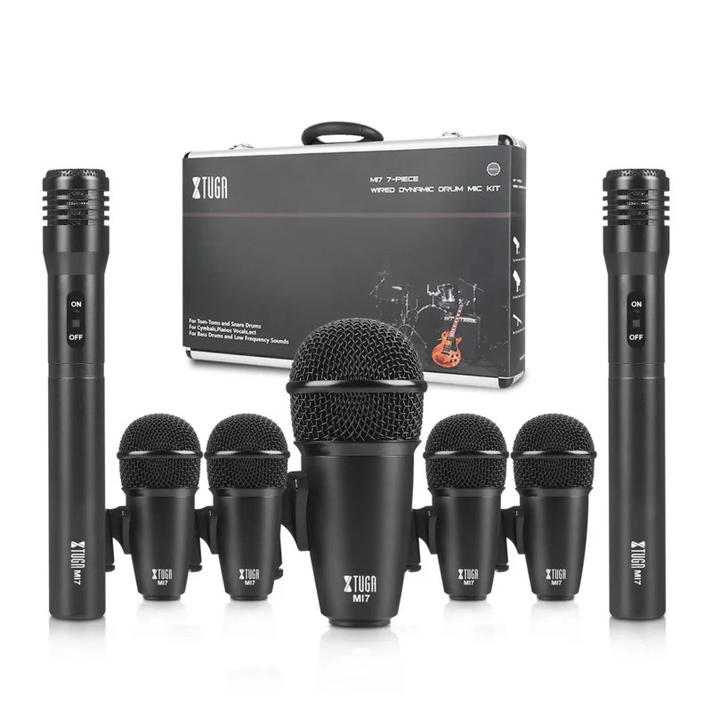MI7 7-Piece Wired Dynamic Drum Mic Kit- Kick Bass, Tom Snare  Cymbals Microphone Set Use for Drums,Vocal(Aluminum Case)