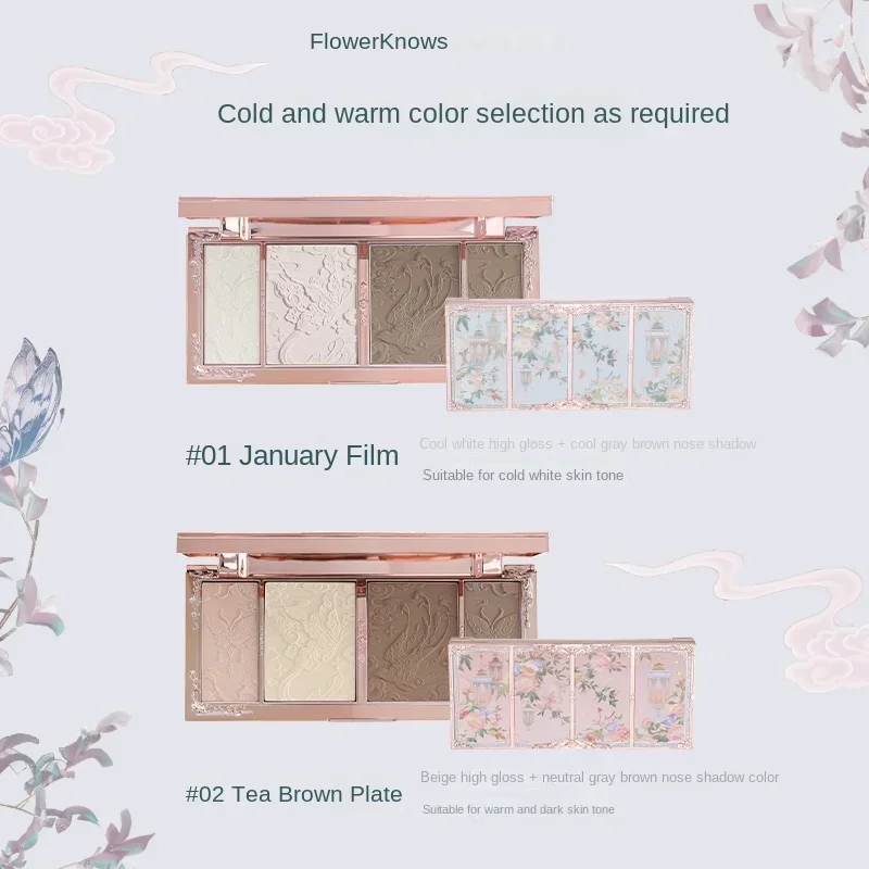 Flower Knows Butterfly Cloud Collar Series Embossed Highlighter and Contour Palette Loose Powder Iluminador Contouring Brush Set
