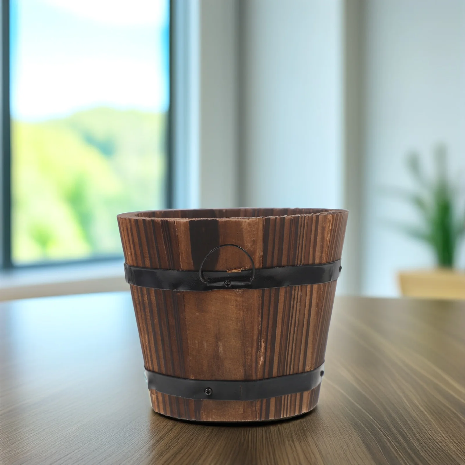 

Barrel Planter Wood Texture Rustic Small Planter Pot Garden Flower Pot Indoor Outdoor Garden Plant Container Flower Pots