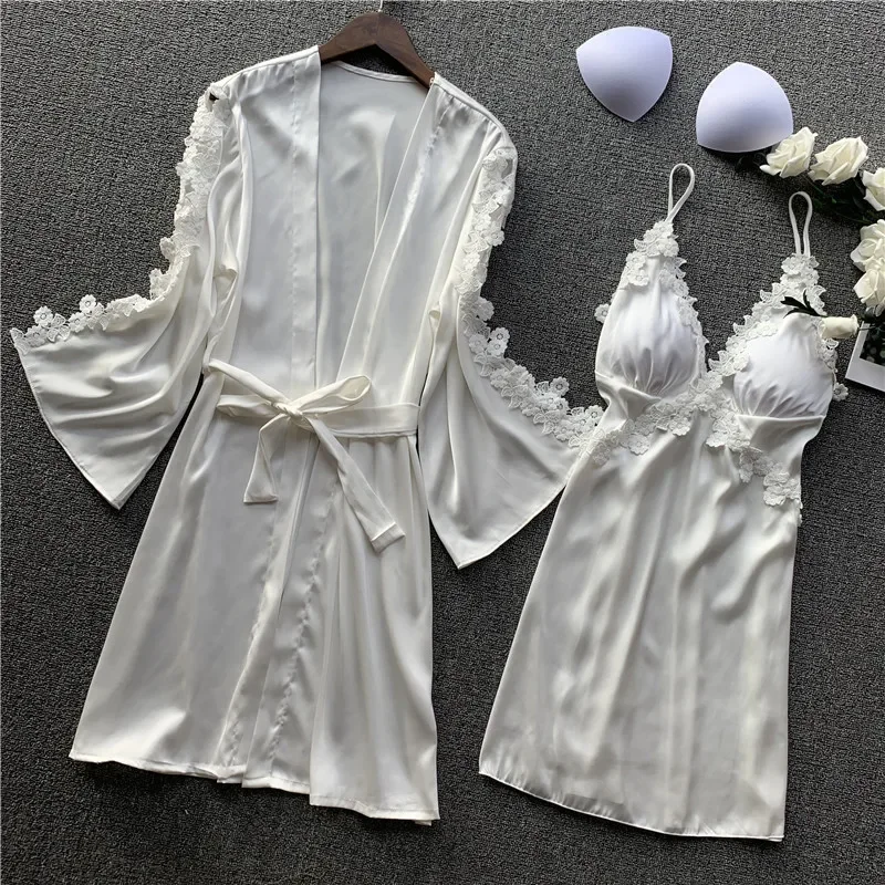 

MECHCITIZ 2020 Women Robe & Gown Sets Sexy Sleepwear Lace Sleep Lounge Pijama Long Sleeve Ladies Pajamas Nightwear Bathrobe