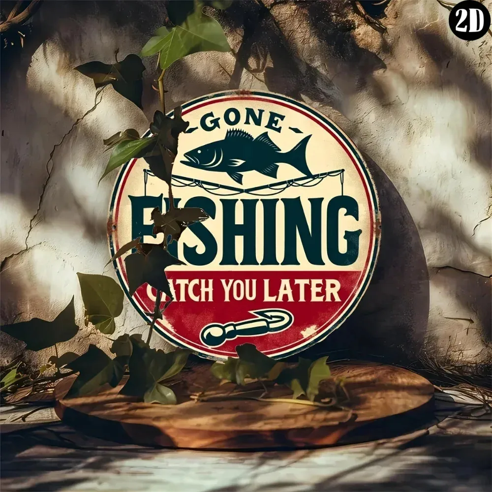 Vintage Gone Fishing Sheet Catch You Later Tin Metal Signs Home Décor 8x8