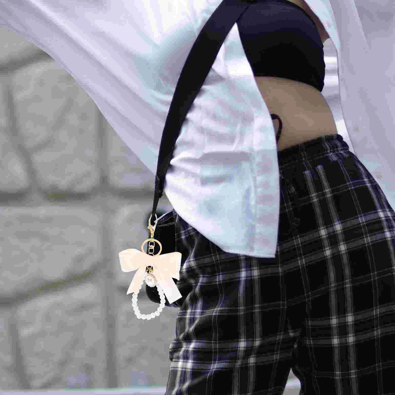 

Bow Keychain Backpack Bowknot Tie Chains Handbag Pendant Charm Imitation Pearls