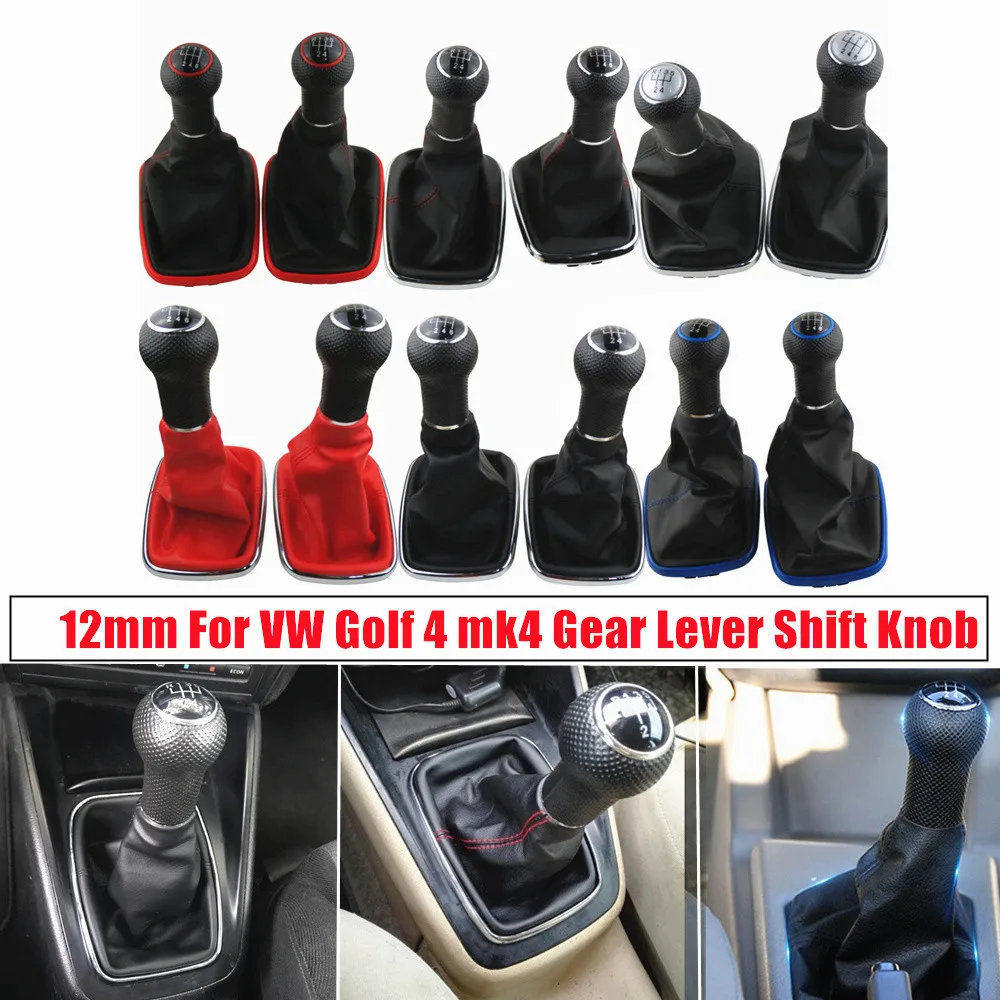 12mm 5/6 Speed Gear Shift Knob For VW Golf GTi MK4 R32 Bora MK4 Jetta PU Leather Shifter Stick Knob With Dust-proof Cover