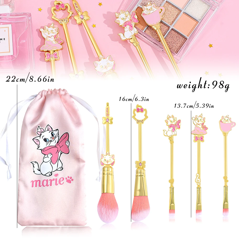 5本セット メアリーキャット メイクブラシ ユニークな漫画の形をしたメイクツール メタリックな質感 可愛いメアリーキャット アイシャドウブラシセット 女の子に最適