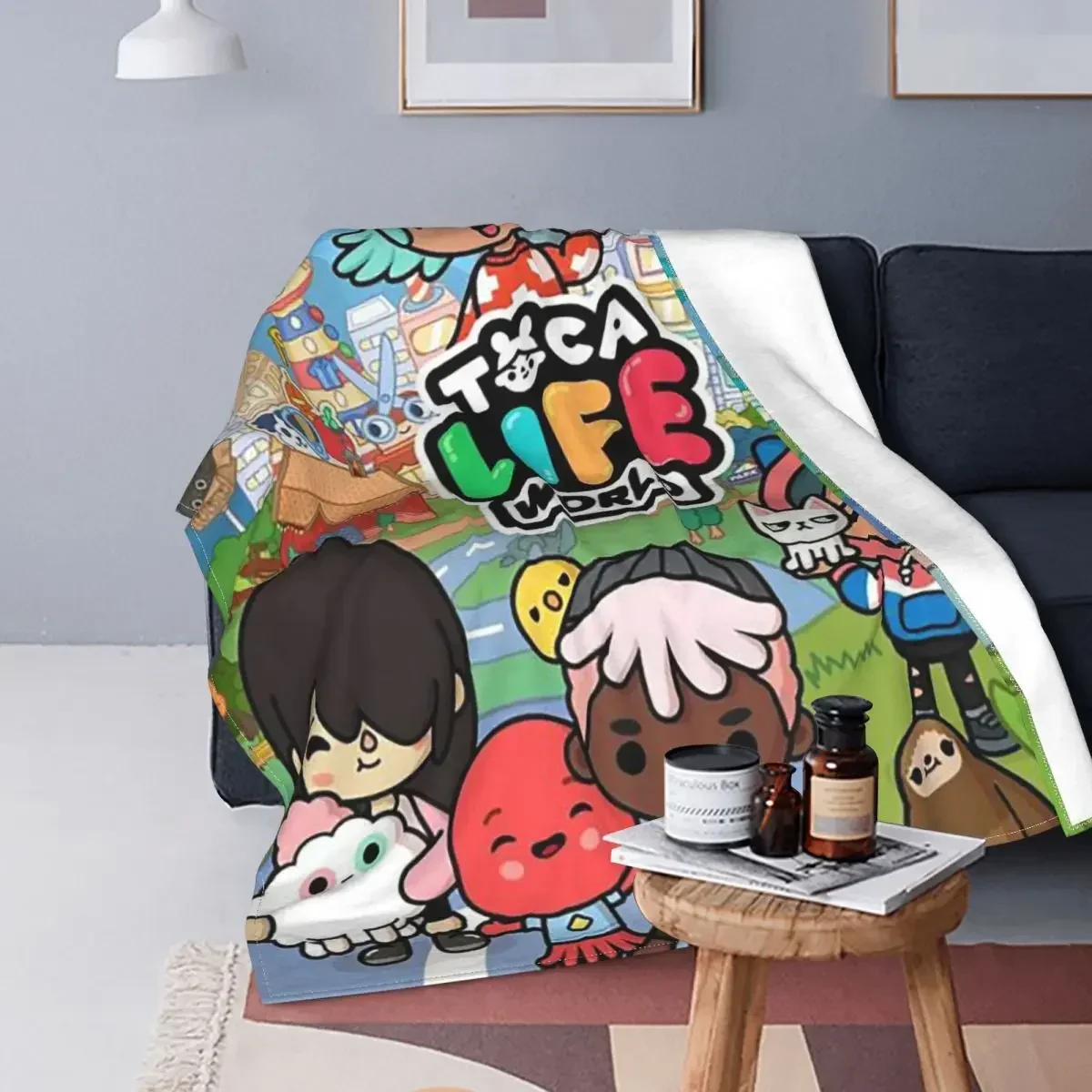 Toca Boca Collage Blanket Sofa Cover Flannel Summer Digital Toy Gift for Kid Portable Throw Blanket for Home Outdoor Bedspreads