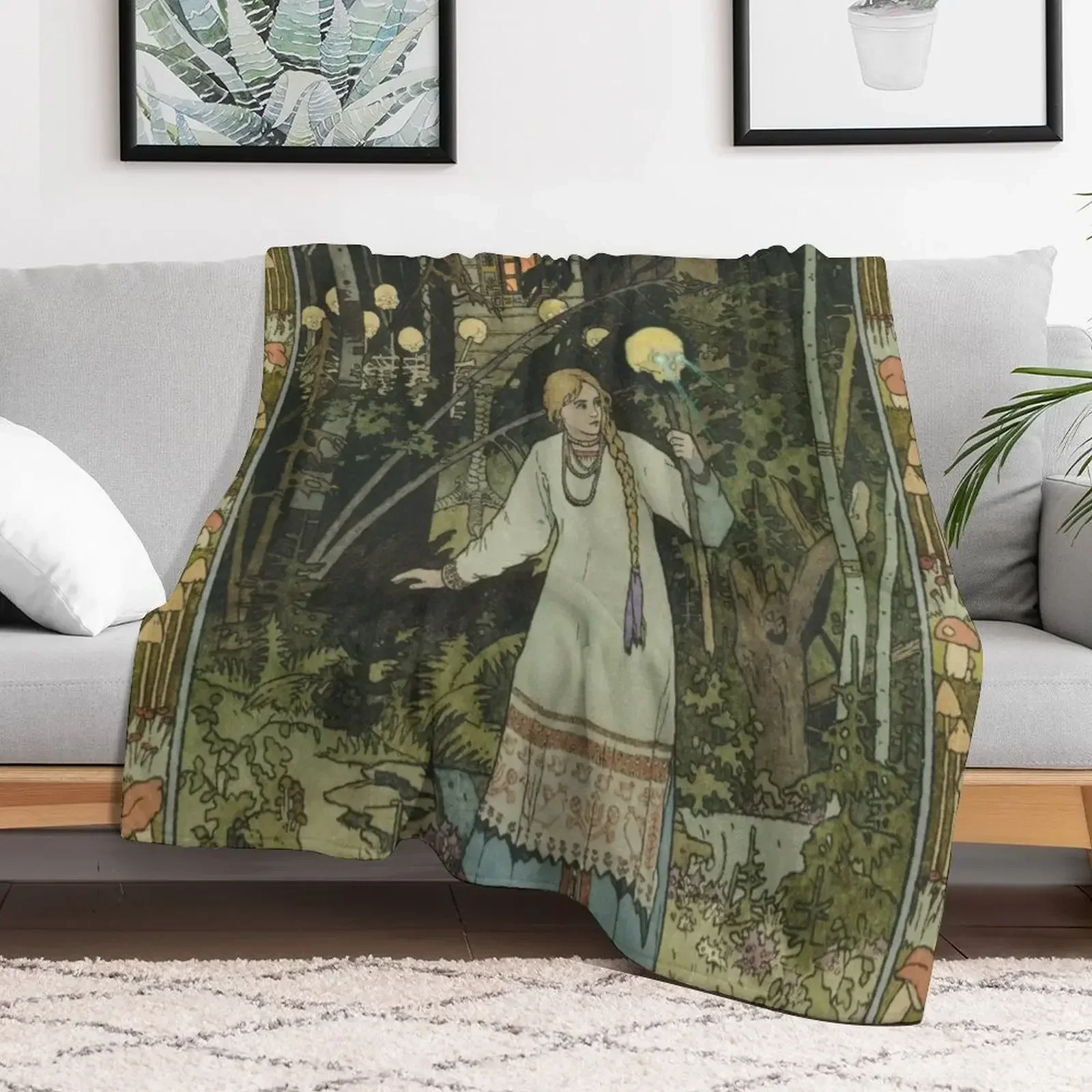 

Vasilisa Taking the Skull with Burning Eyes Ivan Bilibin Throw Blanket anime Blankets For Sofas Blankets For Baby Blankets