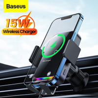 Baseus LED Car Phone Holder 15W Wireless Charging Charger Stand Auto Air Vent Support For iPhone 14 13 Pro Xiaomi Samsung Huawei