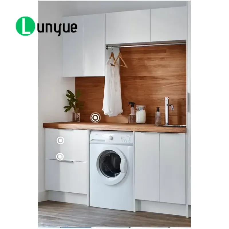 Laundry Cabinet for Washing Machine and Dryer Storage Organizer Space Saving Design Durable Wood Finish Bathroom Utility Room
