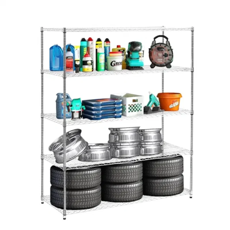 5-layer Heavy-duty Adjustable Shelves with Wheels and Adjustable Feet each Metal Fram Warehouse Supermarket kitchen and Other