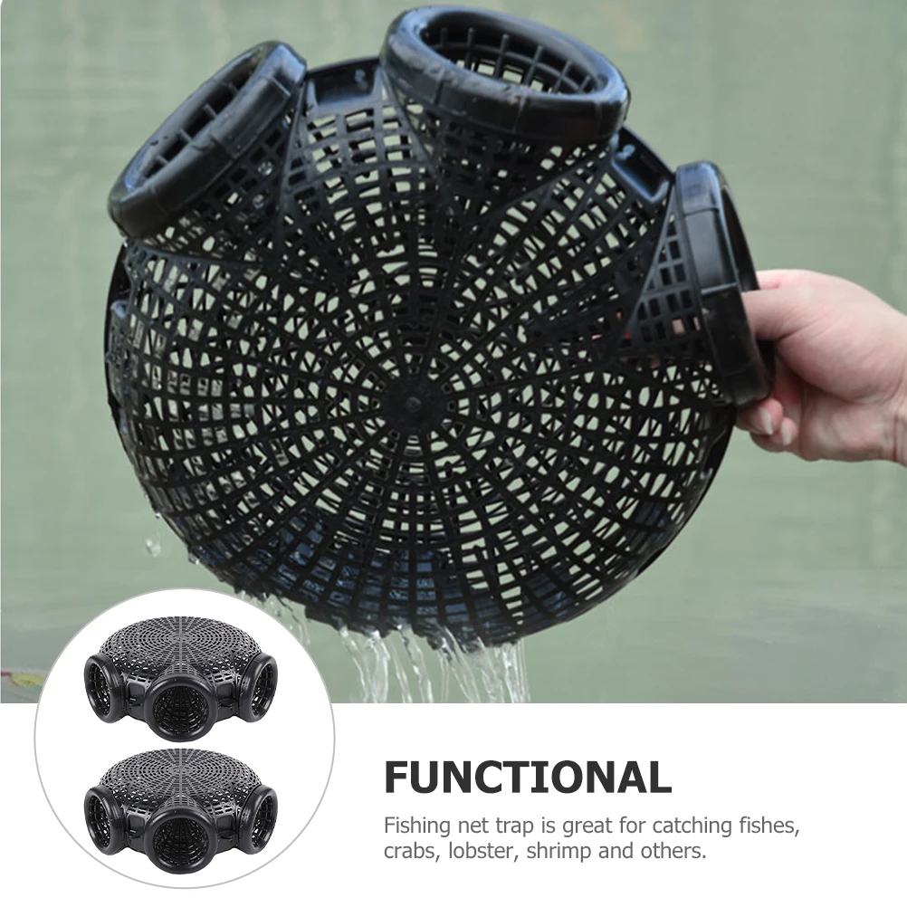 

2Pcs Fishing 3Hole Crawfish Traps Black Reusable Plastic Eel Trap Shrimp Net Minnow Catcher Crab Traps Portable