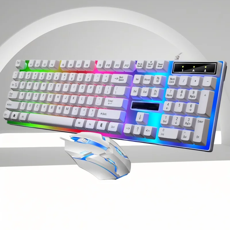 

USB-проводная игровая клавиатура и мышь, механическая клавиатура с RGB-подсветкой и синим переключателем, эргономичная мышь для ПК/ноутбука