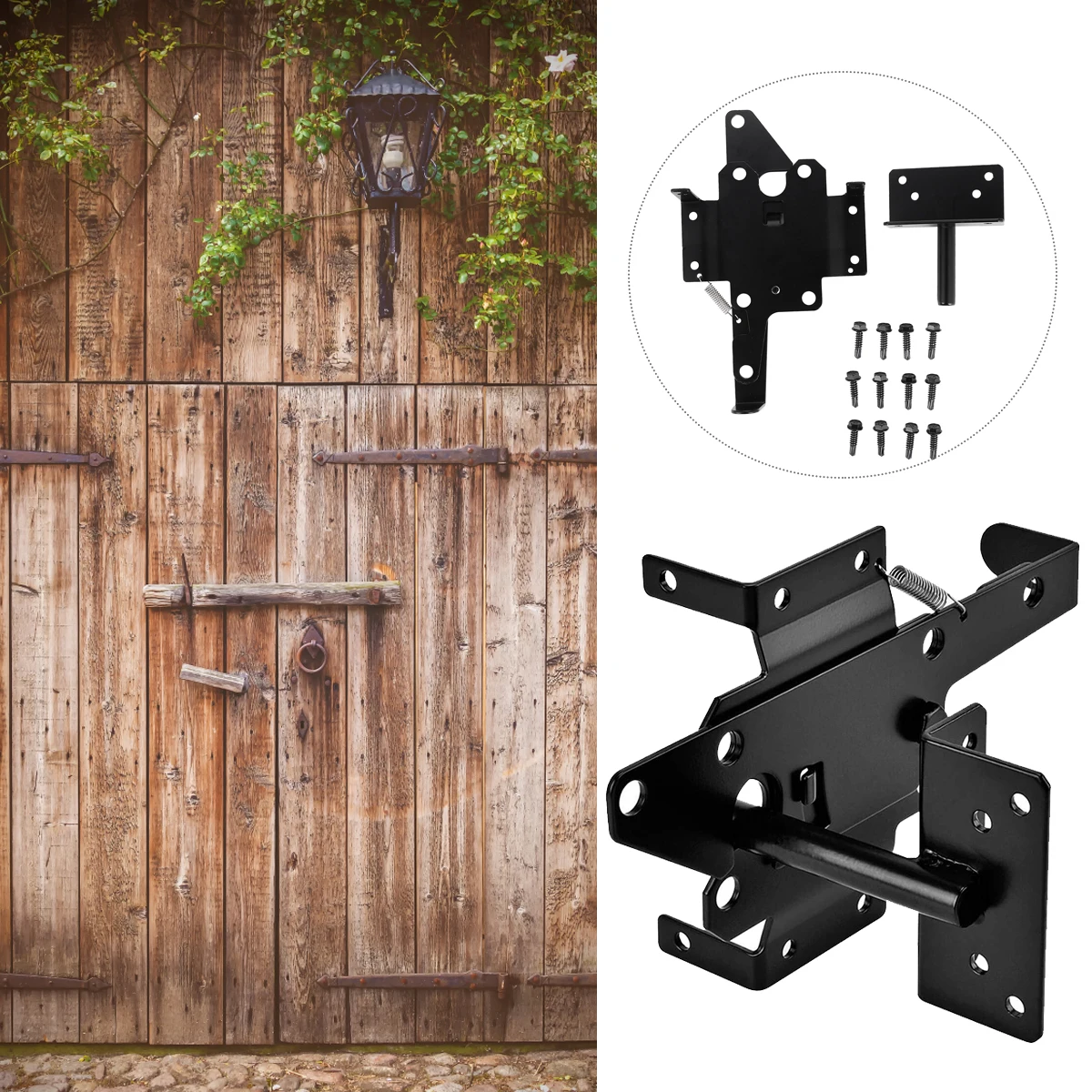 

Heavy Duty Automatic Gate Latch Post Mount Door Hardware Security Fence Yard Baby Proof Spring Latch Quick