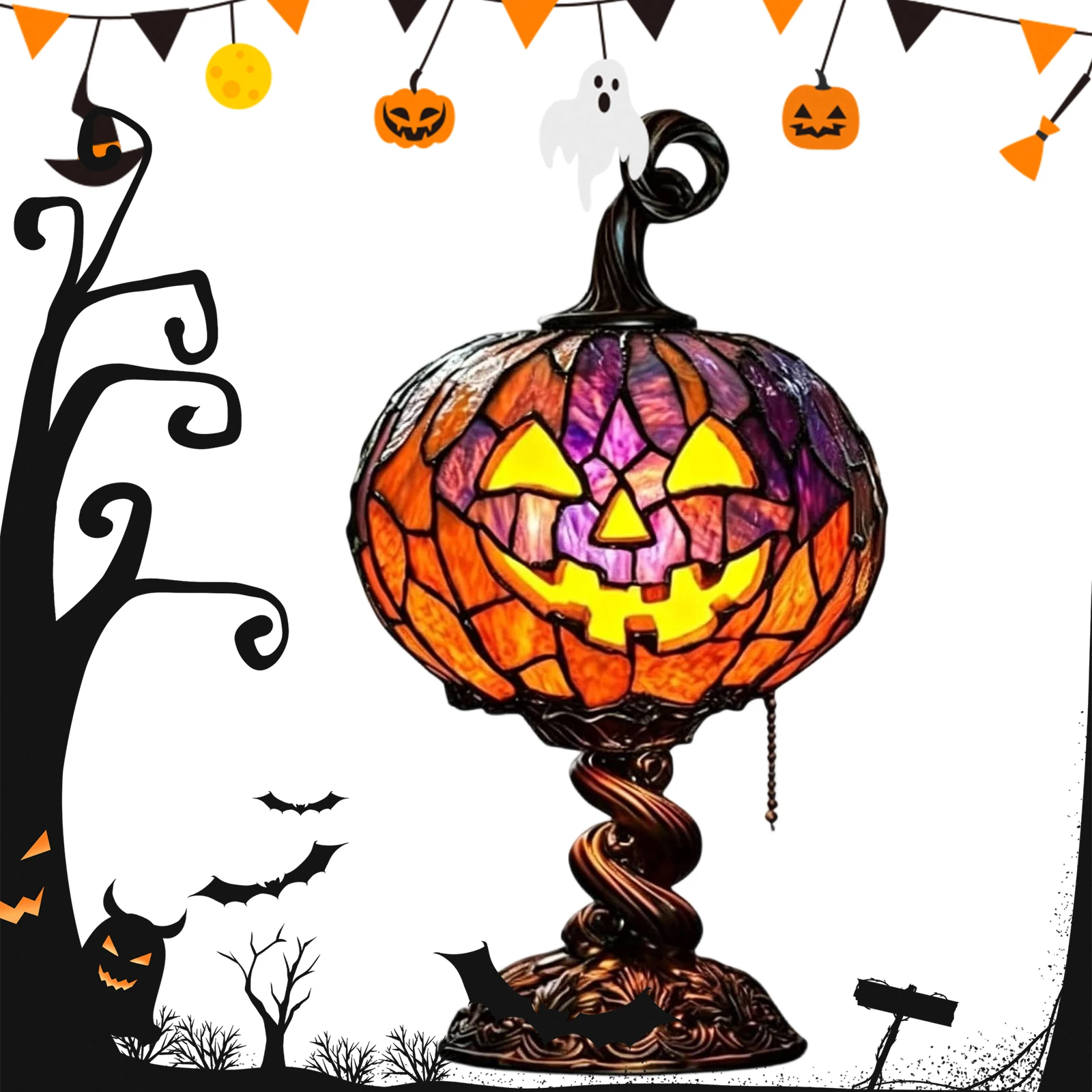 Halloween Night Light Multi-Purpose Resin Decorative Ornament Fade Resist Halloween Decorative Lamp for Home Bedroom Living Room