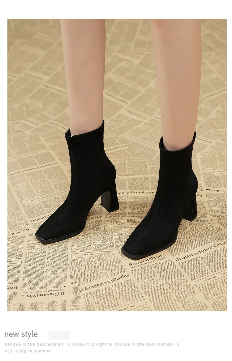 حجم 34-40 المرأة أسود/بني الجلد المدبوغ أشار تو كتلة كعب حذاء من الجلد لفصل الشتاء عالية الكعب أحذية بوت قصيرة Q-131