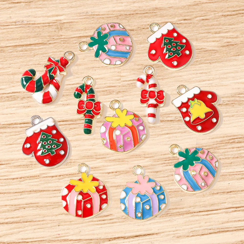Jewelry Making Gloves - Tusember 10 個ミックスかわいいエナメルクリスマスキャンディーケーン手袋プレゼントチャームペンダントジュエリー作成用イヤリングネックレス DIY