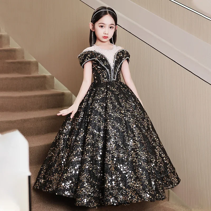 

Graduation Ceremony Children Host Formal Dress Girls Piano Performance Luxury Slim Fit Costume Fashion Sequins Princess Dresses