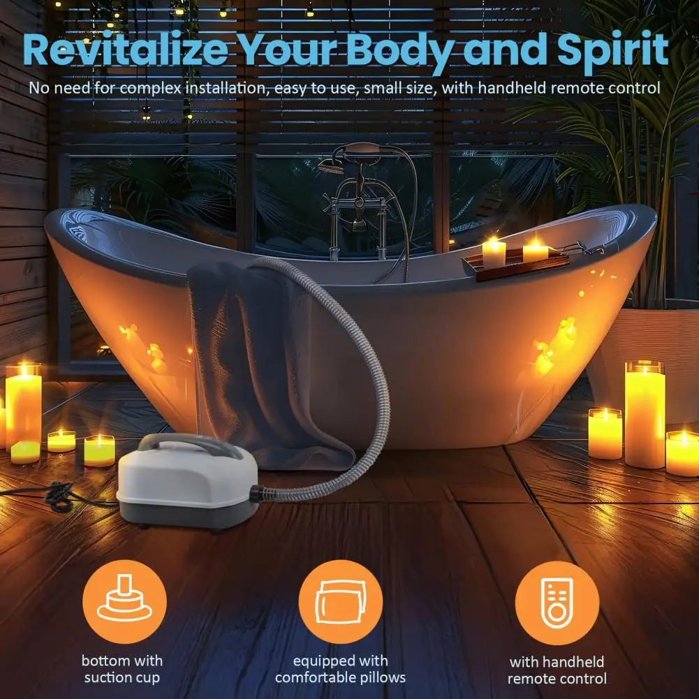Portable Bubble Bath Mat with Remote & Pillow Electric Air Pump Adjustable Anti-slip Bathtub Machine New Arrival