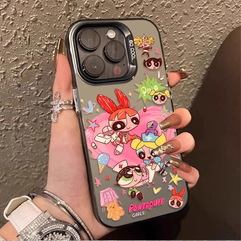 حافظة P-Powerpuff G-Girls غير لامعة لهاتف iPhone 15 16E 16 11 14 13 12 Pro Max XS X XR Plus 8 7 SE 2020 غطاء صلب مقاوم للصدمات #1