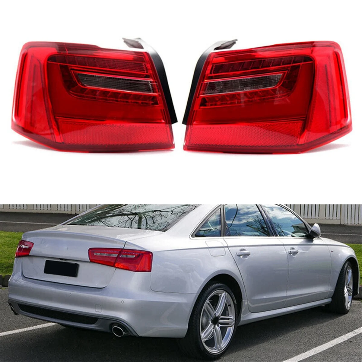 1 Pair Outer LED Tail Light Brake Stop Lamp for Audi A6 C7 Sedan 2012-2015 4GD945095 4GD945096