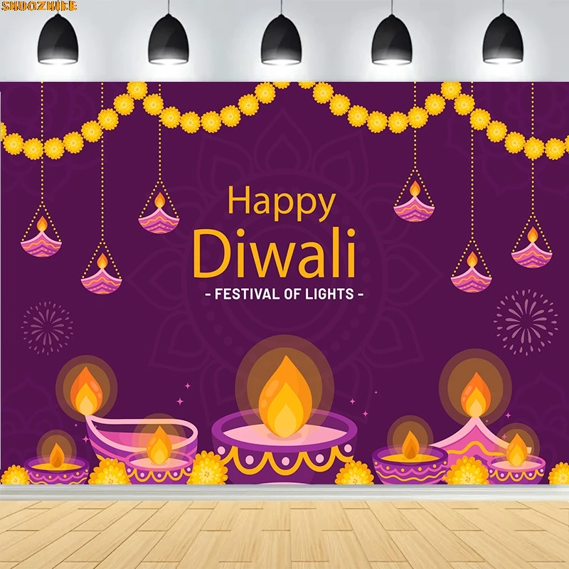 

Indian Pooja Diwali Photography Backdrops India Traditional Deepavali Candle Marigold Wedding Birthday Background DI-02