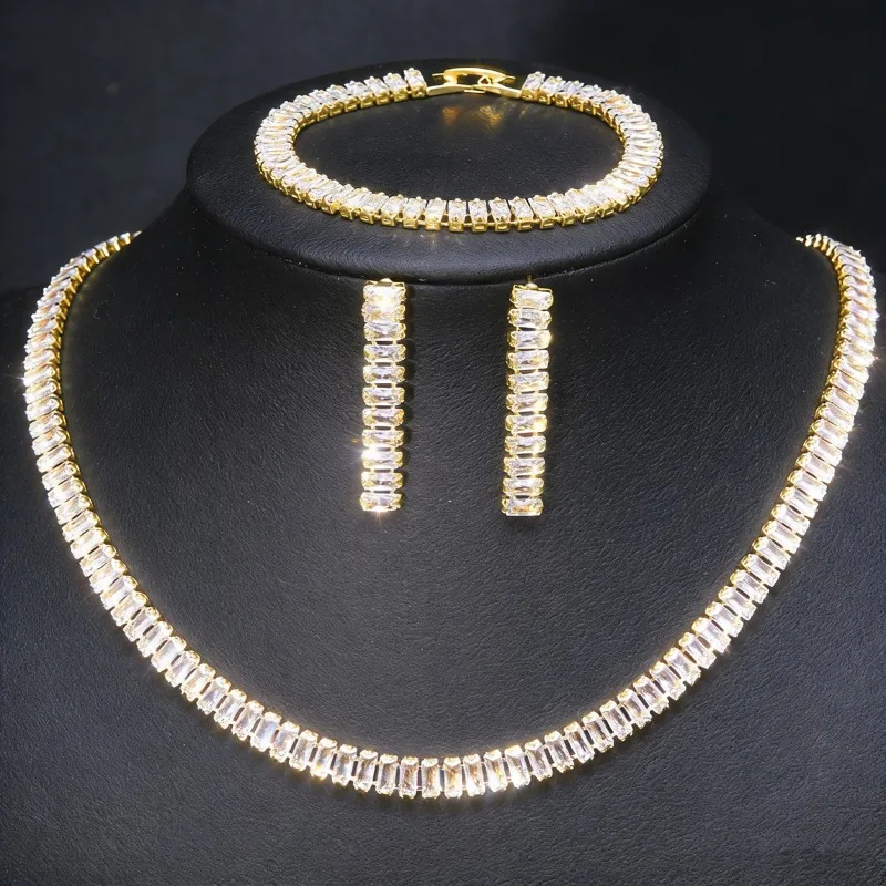 Europe and the United States cross-border hot-selling zircon necklace bracelet earrings three-piece set, fashionable bridal