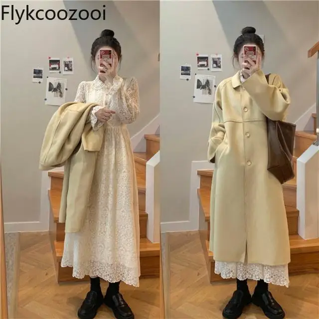 

2024 Autumn Gentle Style Long Woolen Coat Female Korean Version Loose Abrigos Para Mujer Casual Winter Jacket Women