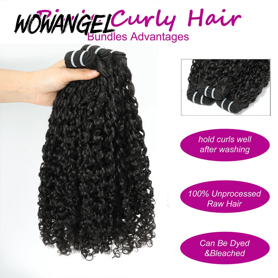WOWANGEL 30In Pixie Curly Human Hair Bundles 100% Human Hair Brazilian Virgin Hair Extensions Double Weft Deep Curly Hair Bundle