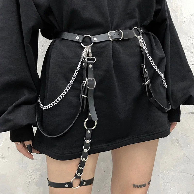 Harness Women Garter Belt Leather Lingerie Waist Chain Punk Shoulder Strap Original Style Chain Leg Decoration Leg Loop Set