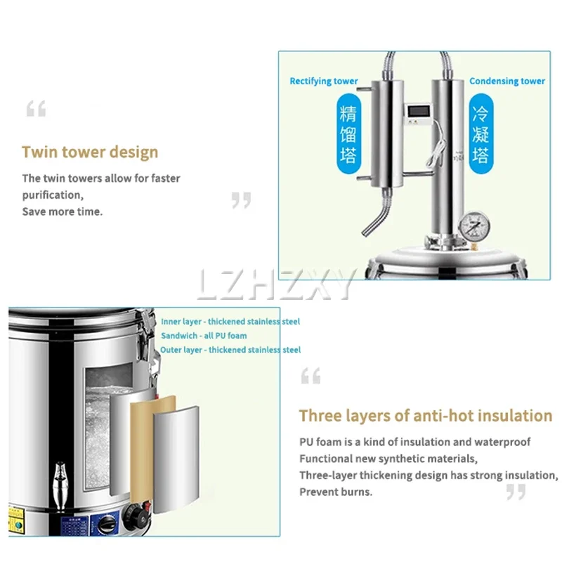 30L الكحول ويسكي Moonshine لا تزال آلة تبخير النبيذ الصغيرة النقي الندى آلة التقطير المنزلية الصغيرة مستخرج الزيت العطري