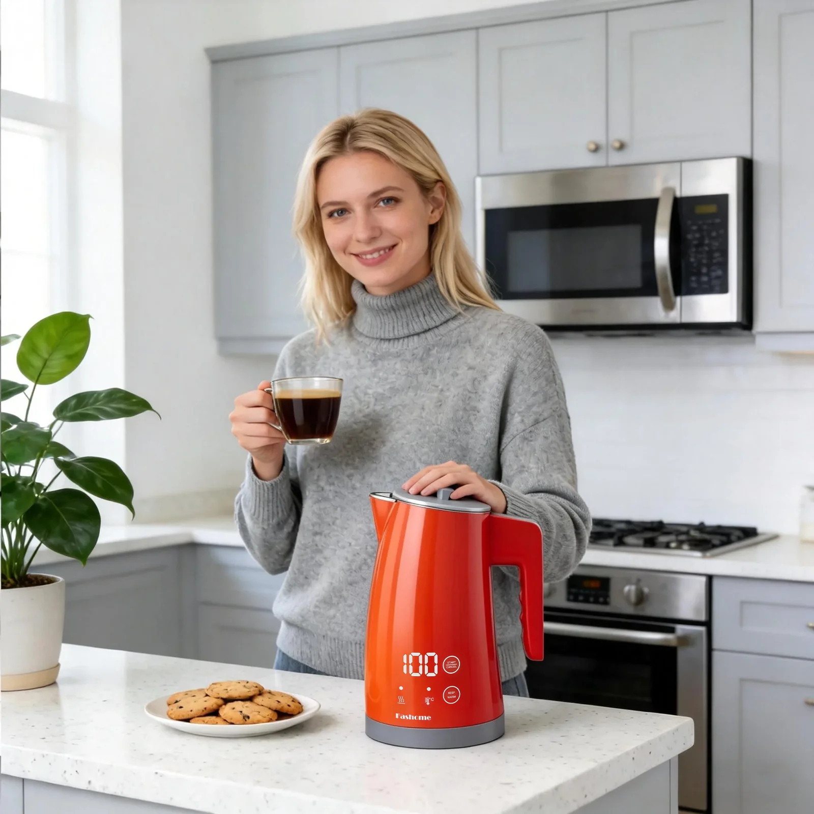 

1.25L Electric Kettle with 5 Temperature Presets 1250W Fast Heating Water with 2H Keep Warm Auto Shut Off Protection for Tea Cof
