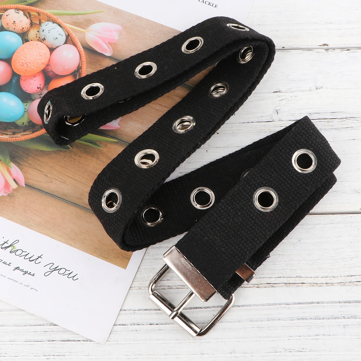 

Nylon Canvas Waist Belt Hollow Design Decorative Belt Wide Waistband Black Women Girls Matching Jeans