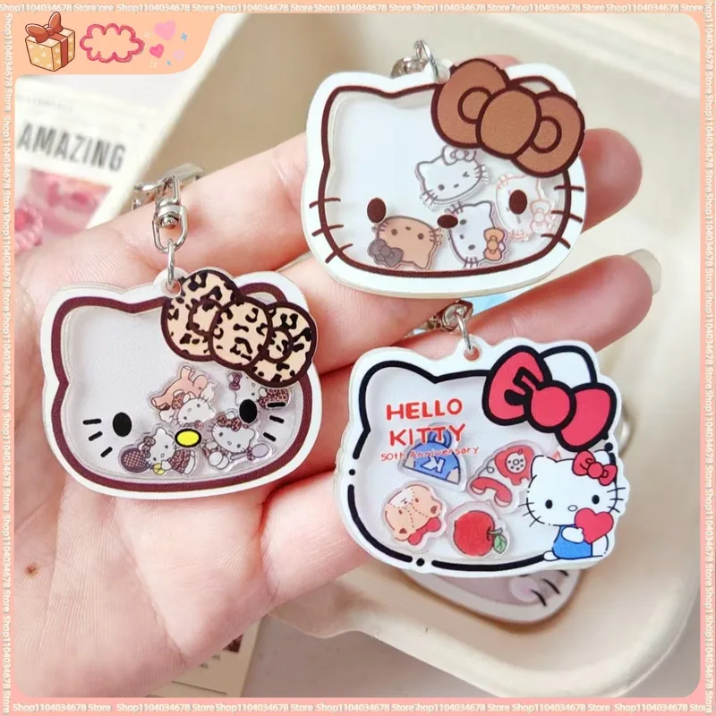 

Hellokitty Shaker Acrylic Keychain New Cute Cartoon Quicksand Charm Bag Purse Car Key Accessory For Girls Diy Handcraft Pendant