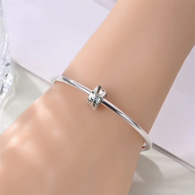 925 Sterling Silver Charms Bead CZ Zircon Space Trajectory Safety Buckle Fit Original Bracelet DIY Women Jewelry Gift