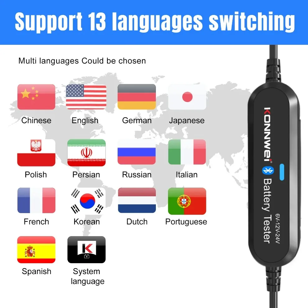 

KONNWEI BK200 Bluetooth 5.0 Car Motorcycle Truck Battery Tester 6V 12V 24V Analyzer 2000 CCA Charging Cranking Test Tool