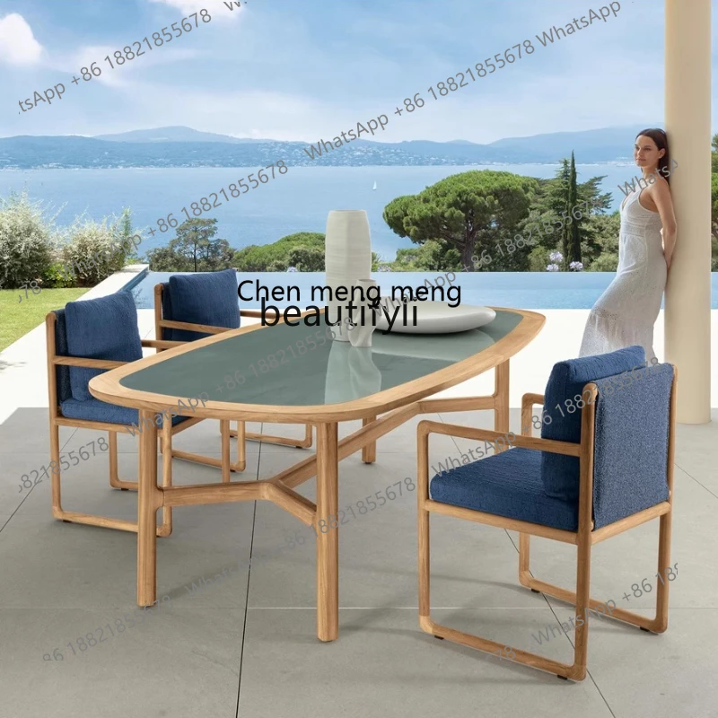 Outdoor tables and chairs courtyard garden rattan chairs outdoor leisure hotel, waterproof and sunscreen balcony, open-air teak