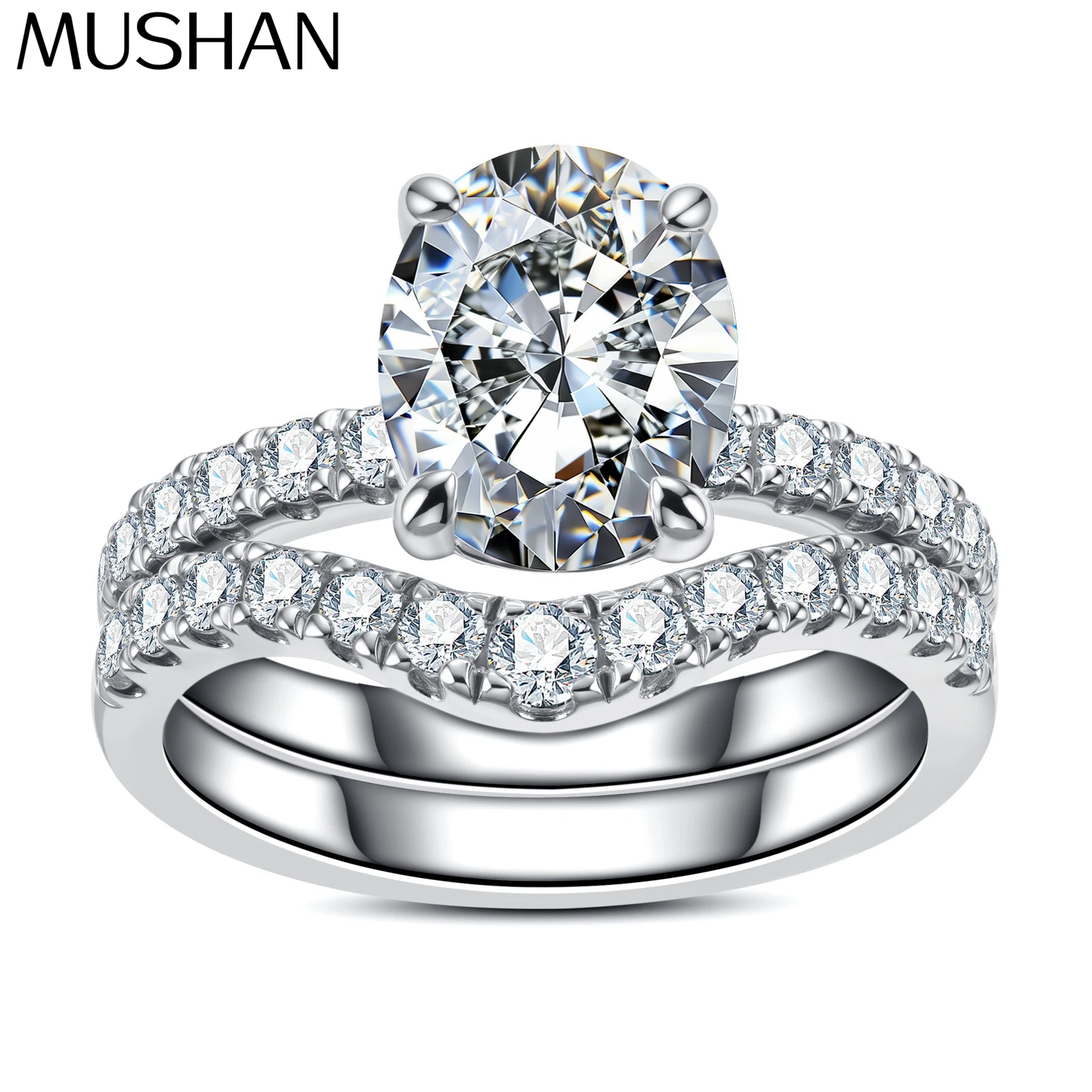 

MuShan Luxury Jewelry 925 Sterling Silver Ring VVS Moissanite Charming Ring for Spouse 18K Real Gold Plated MST Patent Rings