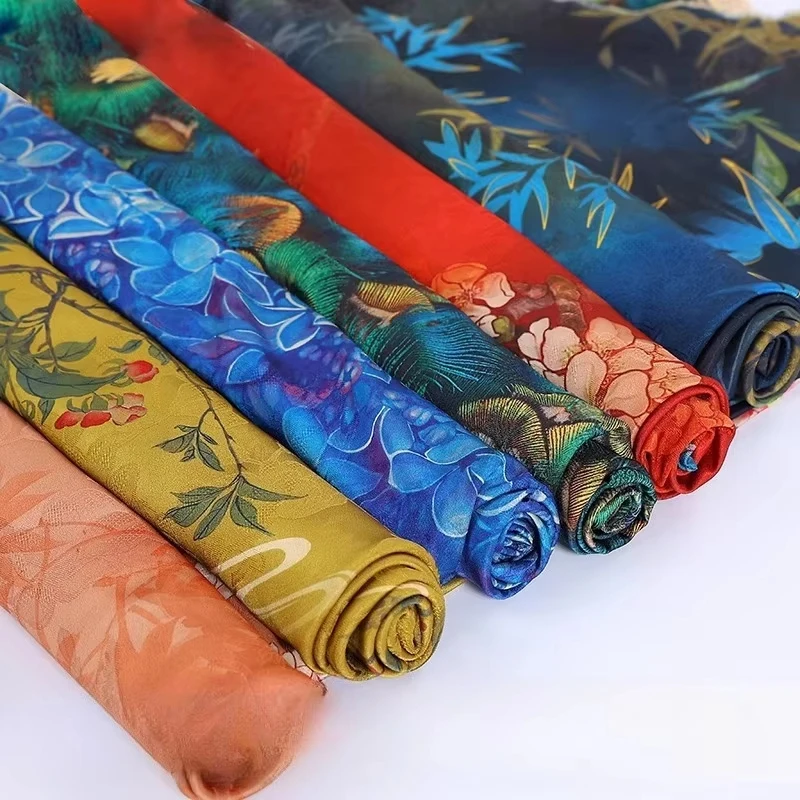 

Chinese Style imitation Silk Satin Fabric Landscape Print Jacquard For Cheongsam Hanfu Dress DIY Sewing Designer Material