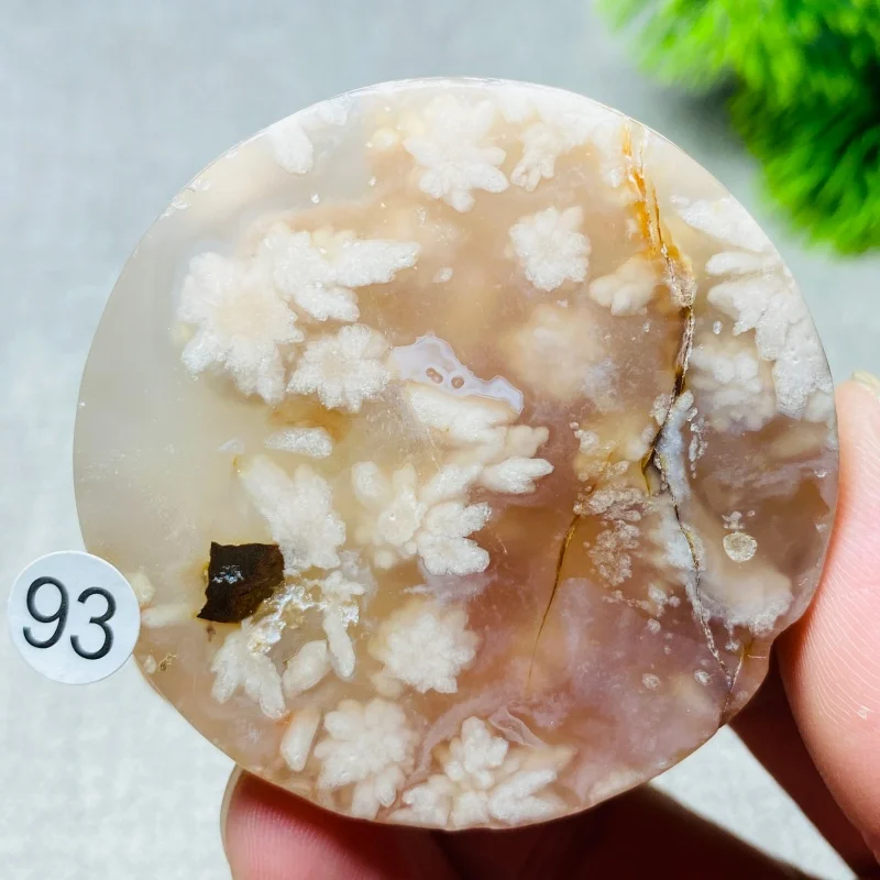 Natural Sakura Flower Agate Round Slab Purple Blue Cherry Blossom Agate Disc Reiki Healing Crystal Coaster Home Decor Gemstone