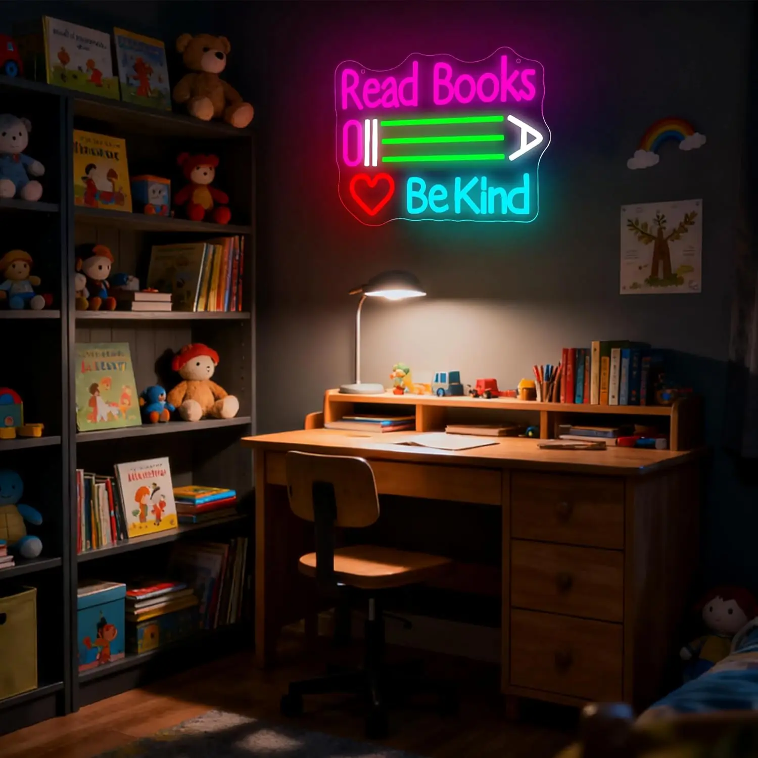 Read Books And Be Kind Neon Sign USB Dimmable LED Neon Light for library Book Room Bedroom Party Classroom Reading Room Decor