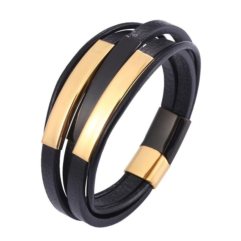 

Trendy Stainless Steel Accessories Men Leather Bracelet Multilayer Combination Magnet Clasp Bracelets Jewelry BB1296